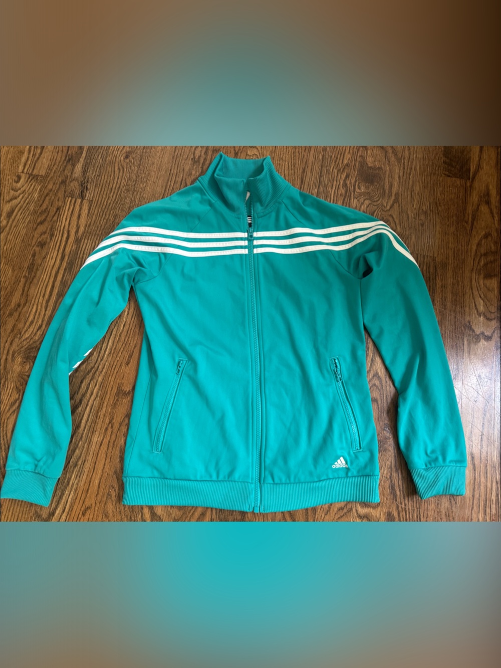 adidas Teal Zip-Front Track Jacket with White Stripes